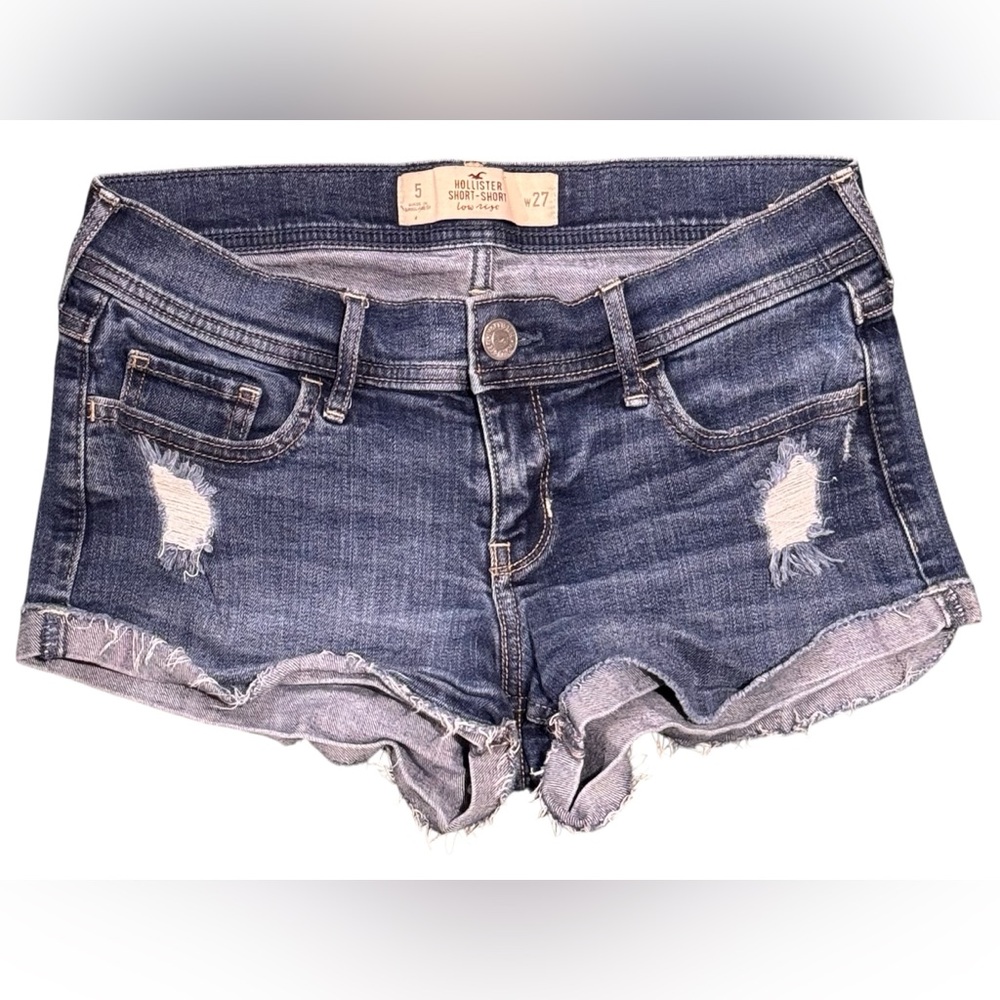 Hollister 🦅 Low Rise Short-Short Blue Denim Jean Shorts Size 5 (W 27) - Picture 2 of 8